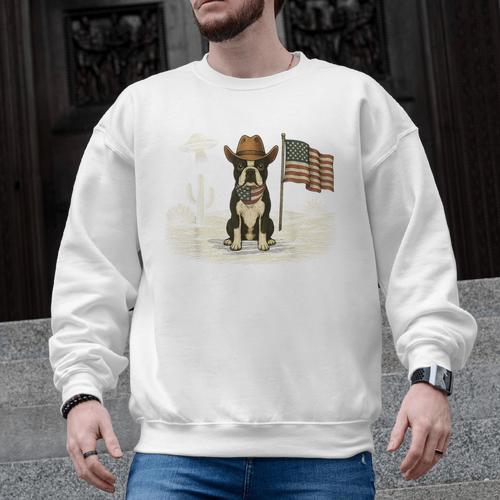 Boston Terrier 4th Of July US American Flag Dog Patriotic Men Graphic Sweatshirt - Bostonterriersmerch.com