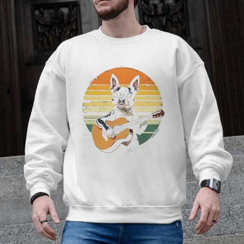 Boston Terrier Guitar Retro Men Graphic Sweatshirt - Bostonterriersmerch.com