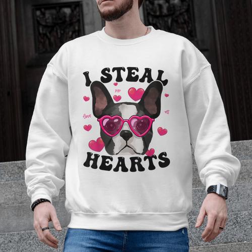 Boston Terrier Heart Glasses Girls Bostie Valentines Day Men Graphic Sweatshirt - Bostonterriersmerch.com