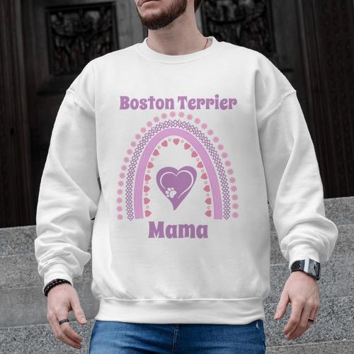Boston Terrier Mama Cute Rainbow Paw Heart Shape Men Graphic Sweatshirt - Bostonterriersmerch.com