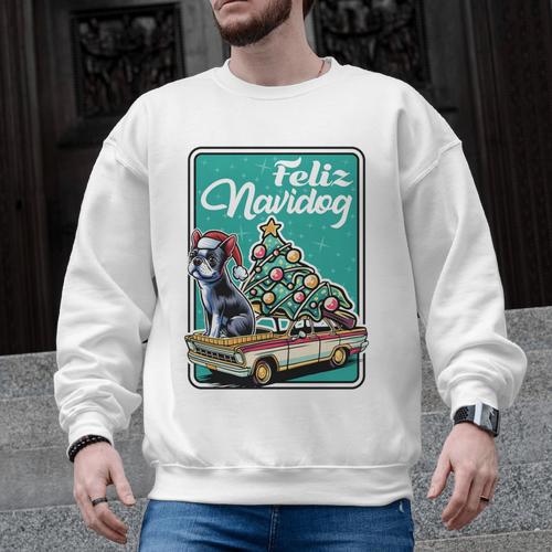 Boston Terrier Merry Christmas Tree Truck Dog X-Mas Men Graphic Sweatshirt - Bostonterriersmerch.com