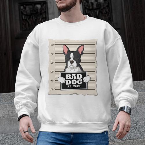 Boston Terrier Mug Shot Guilty Dog Men Graphic Sweatshirt - Bostonterriersmerch.com