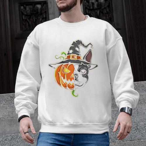 Boston Terrier Pumpkin Jack O Lantern Halloween Men Graphic Sweatshirt - Bostonterriersmerch.com