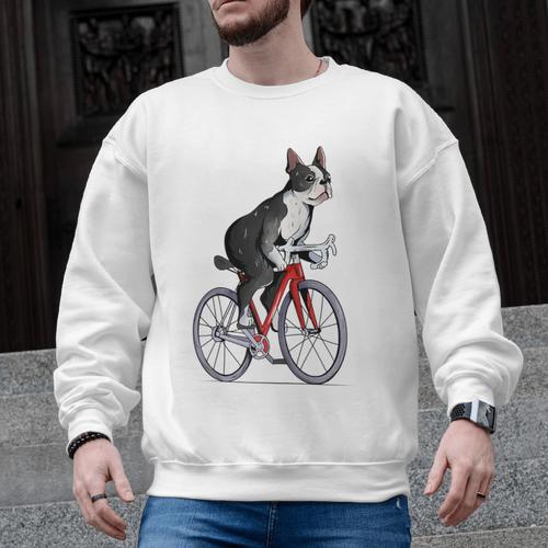 Boston Terrier Riding Bicycle Cute Bostie Biker Raglan Baseball Tee Men Graphic Sweatshirt - Bostonterriersmerch.com