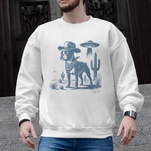 Boston Terrier UFO Cowboy Dog Dog Mom Dog Dad Alien Dog Men Graphic Sweatshirt - Bostonterriersmerch.com