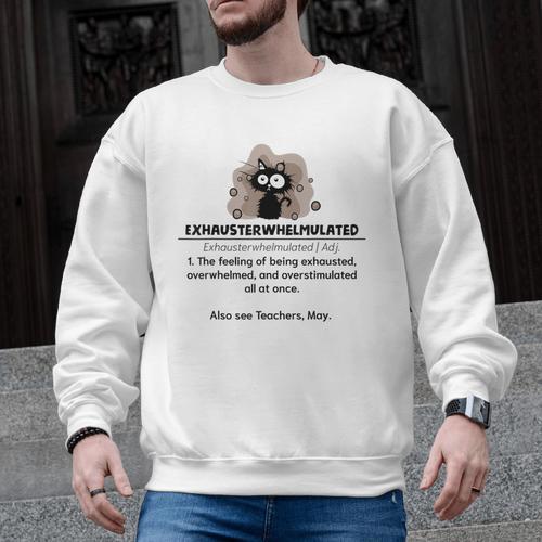 Cat Exhausted Teacher Exhausterwhelmulated Definition Men Graphic Sweatshirt - teacherstshirts.com