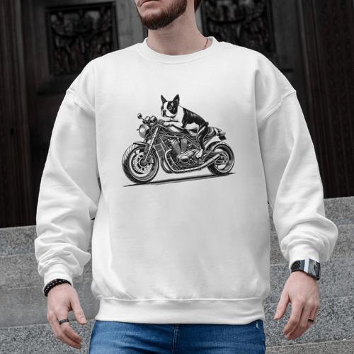 Cool Boston Terrier Riding a Motorcycle Biker Dog Lover For Men Women Kids Men Graphic Sweatshirt - Bostonterriersmerch.com