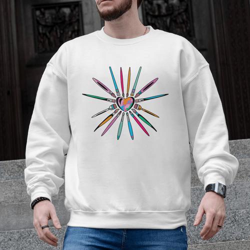 Cool Brush Heart Shape Art Teacher Paint For Artist Painter Men Graphic Sweatshirt - teacherstshirts.com CA