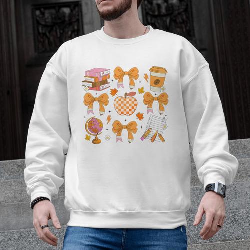 Coquette Bow Teacher Thanksgiving Fall Autumn Girls Women Men Graphic Sweatshirt - teacherstshirts.com CA