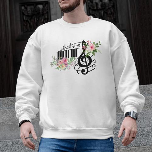 Cut Music Teacher Shirt With a Piano Keys Notes And Flowers Men Graphic Sweatshirt - teacherstshirts.com UK