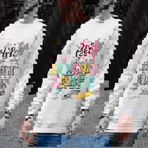 Cute Hello Second Grade Back To School Coquette Teacher Girl Men Graphic Sweatshirt - teacherstshirts.com