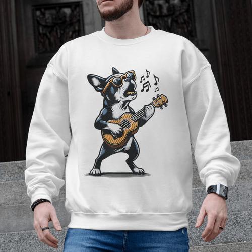 Dog Playing Guitar Singing Boston Terrier For Men Women Girls Kids Men Graphic Sweatshirt - Bostonterriersmerch.com
