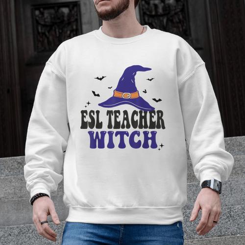 ESL Teacher Witch Halloween Matching Group Costume Men Graphic Sweatshirt - teacherstshirts.com