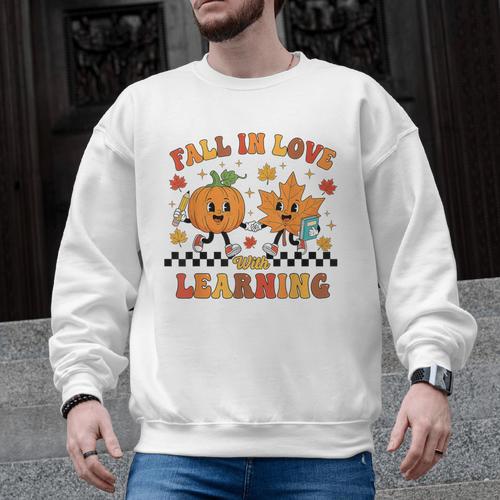 Fall In Love With Learning Teacher Student Autumn Pumpkin Men Graphic Sweatshirt - teacherstshirts.com UK