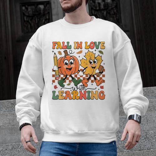 Fall In Love With Learning Thanksgiving Teacher Student Men Graphic Sweatshirt - teacherstshirts.com