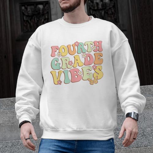 Fourth Grade Vibes Hello Team 4th Grade Teacher Kids Retro Men Graphic Sweatshirt - teacherstshirts.com CA