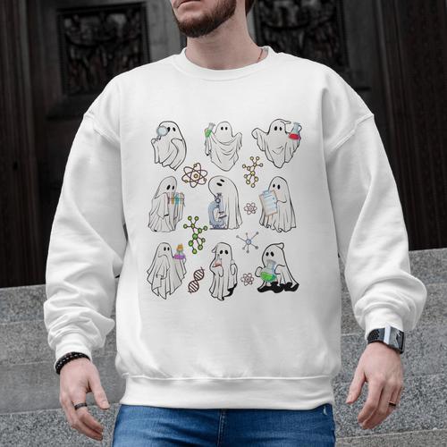 Ghost Science Teacher Chemistry Laboratory Halloween Costume Men Graphic Sweatshirt - teacherstshirts.com