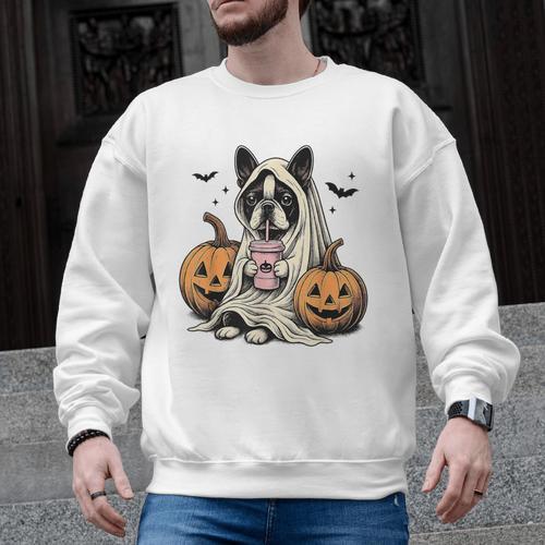 Halloween Boston Terrier Ghost Men Graphic Sweatshirt - Bostonterriersmerch.com