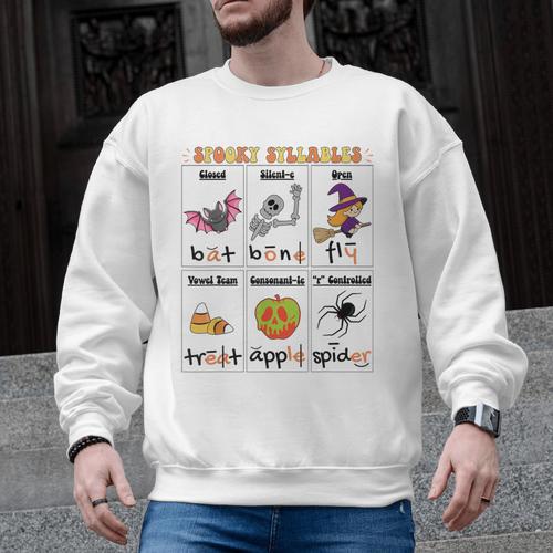 Halloween Reading Spooky Syllables Teacher Vintage Men Graphic Sweatshirt - teacherstshirts.com
