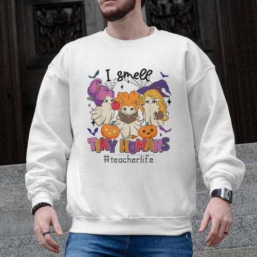 Halloween Teacher Smell a Tiny Human Ghost Spooky Season Men Graphic Sweatshirt - teacherstshirts.com UK