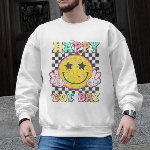Happy Dot Day Hippie Flowers Smile Face Groovy Teacher Kids Men Graphic Sweatshirt - teacherstshirts.com CA