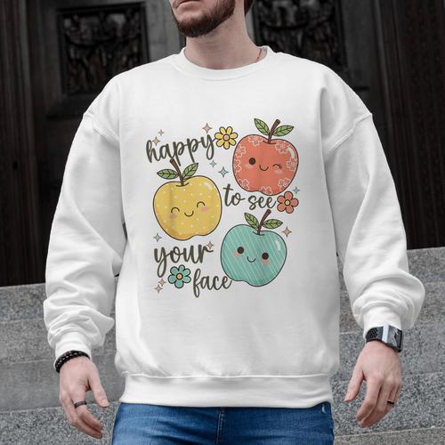 Happy To See Your Face Teacher Apple Men Graphic Sweatshirt - teacherstshirts.com