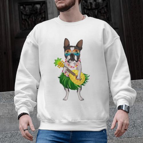 Hawaiian Boston Terrier Dog Pineapple Ukulele Summer For Men Women Girls Kids Men Graphic Sweatshirt - Bostonterriersmerch.com