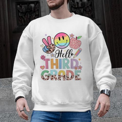 Hello 3rd Grade Boy Girl Teacher Back To School 3rd Grade Men Graphic Sweatshirt - teacherstshirts.com AU