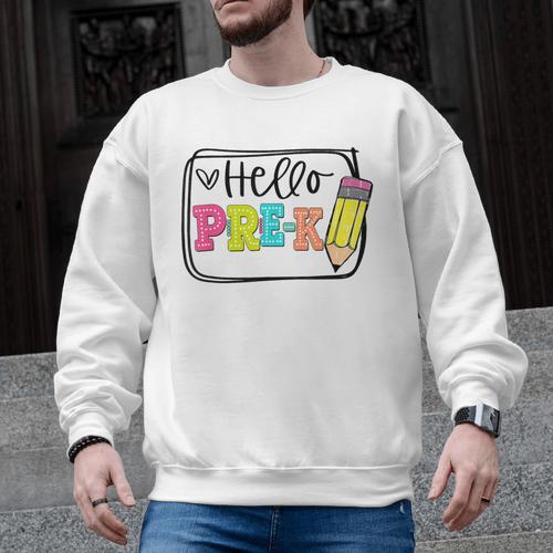 Hello Pre-K Team Preschool Teacher Kids Back To School Men Graphic Sweatshirt - teacherstshirts.com