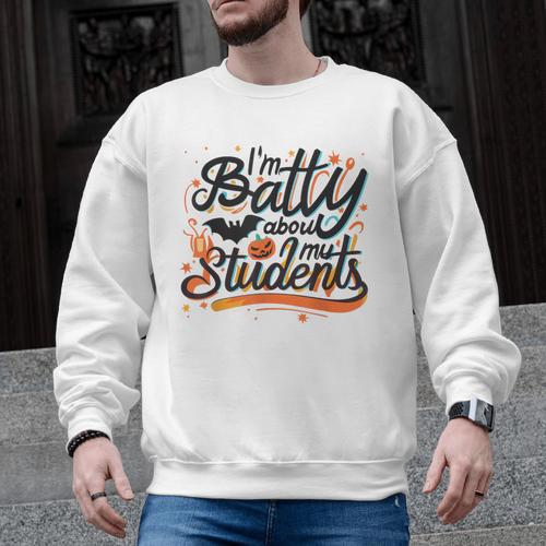 I'm Batty About My Students Watercolor Bat Teacher Halloween Men Graphic Sweatshirt - teacherstshirts.com