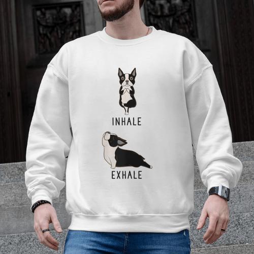 Inhale Exhale Yoga Boston Terrier Tshirt Men Graphic Sweatshirt - Bostonterriersmerch.com