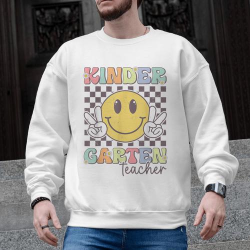 Kindergarten Teacher Team Hippie Smile Face Back To School Men Graphic Sweatshirt - teacherstshirts.com UK