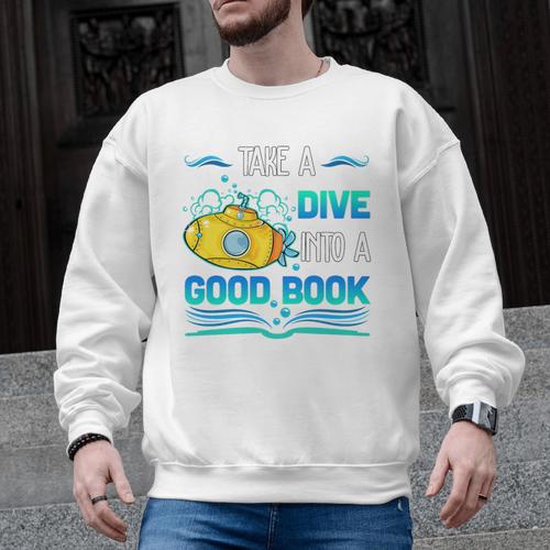 Librarian Teacher Dive Into A Good Book Reading Premium Tri-Blend Men Graphic Sweatshirt - teacherstshirts.com AU