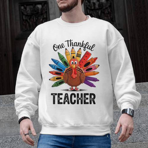 One Thankful Teacher Thanksgiving TurkeyCute Pencil Men Graphic Sweatshirt - teacherstshirts.com AU