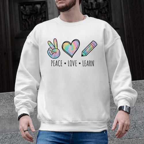 Peace Love Learn Tie Dye Teacher Kids 100th Days Of School Men Graphic Sweatshirt - teacherstshirts.com UK
