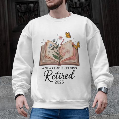 Retired 2025 A New Chapter Begins Retirement Teacher Book Men Graphic Sweatshirt - teacherstshirts.com AU