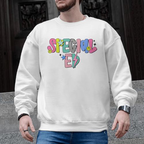 Retro Checkered Special Education Teacher Back To School Men Graphic Sweatshirt - teacherstshirts.com AU