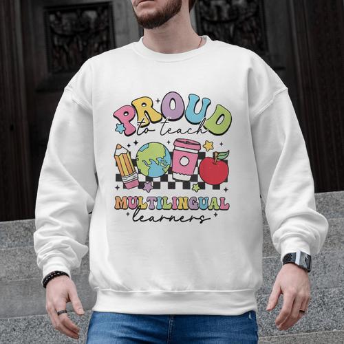 Retro Proud To Teach Multilingual Learners English Teacher Men Graphic Sweatshirt - teacherstshirts.com