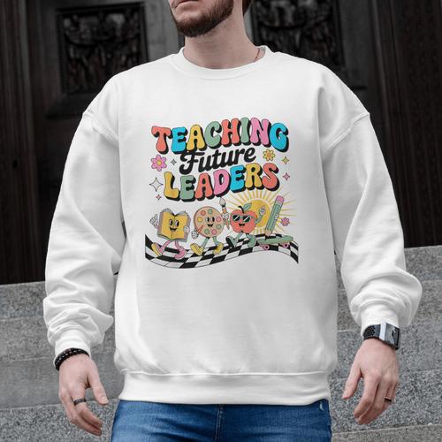 Retro Teaching Future Leaders Groovy Teacher Back To School Men Graphic Sweatshirt - teacherstshirts.com AU
