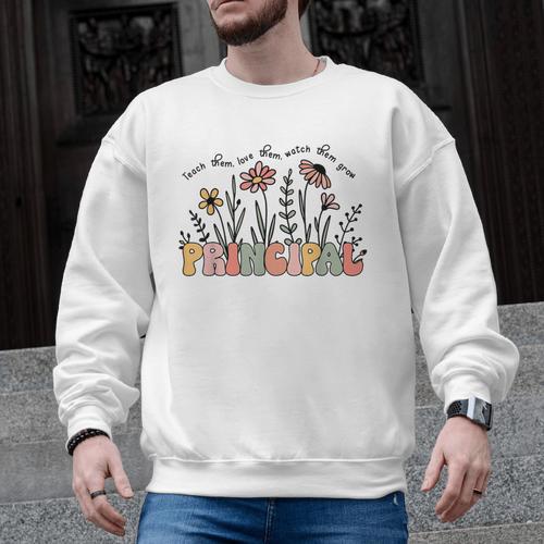 Retro Vintage Floral Principal Shirt For Women Teachers Day Men Graphic Sweatshirt - teacherstshirts.com