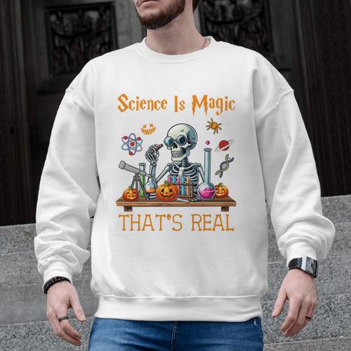 Science Is Magic Halloween Skeleton Students Teacher Men Graphic Sweatshirt - teacherstshirts.com AU
