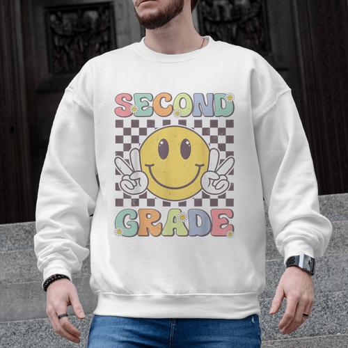 Second Grade Teachers Boys Girls Smile Face 2nd Grade Team Men Graphic Sweatshirt - teacherstshirts.com UK