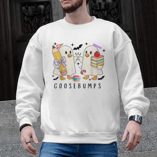 Silly Goose Spooky Teacher Halloween Cute Goosebumps Men Graphic Sweatshirt - teacherstshirts.com UK