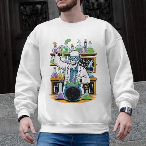 Skeleton Mad Scientist Halloween Costume Science Teacher Men Graphic Sweatshirt - teacherstshirts.com CA