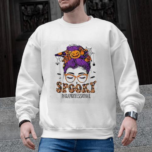 Spooky Paraprofessional Life Halloween Messy Bun Teacher For Men Women Men Graphic Sweatshirt - teacherstshirts.com