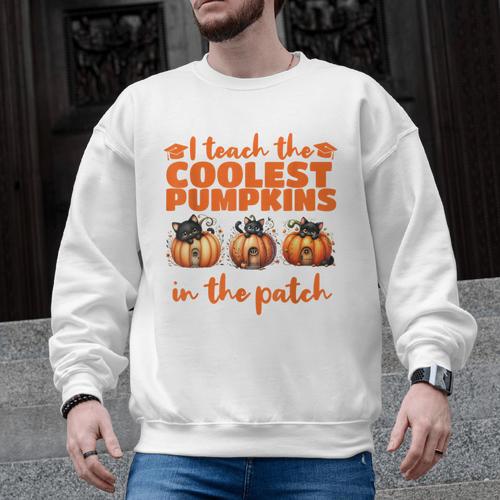 I Teach The Cutest Pumpkins Halloween Teacher Cat Lover Men Graphic Sweatshirt - teacherstshirts.com UK