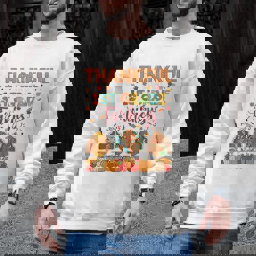 Teach Thanksgiving Teacher Thankful For My 1st Grade Turkeys Men Graphic Sweatshirt - teacherstshirts.com