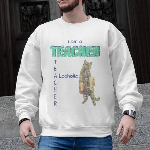 I Am A Teacher Alcoholic Cat Beer Feline Men Women Men Graphic Sweatshirt - teacherstshirts.com