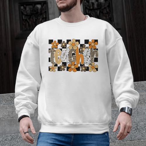 Teacher Appreciation Boho Floral Leopard Checkered Men Graphic Sweatshirt - teacherstshirts.com