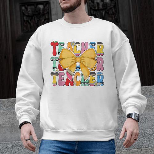 Teacher Pencil Coquette Bow Back To School Teacher Men Graphic Sweatshirt - teacherstshirts.com AU